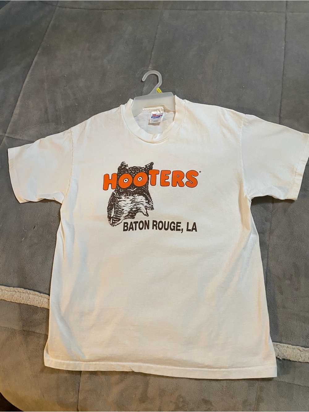 Hooters White Tee with Orange Logo & Black Owl - Baton Rouge